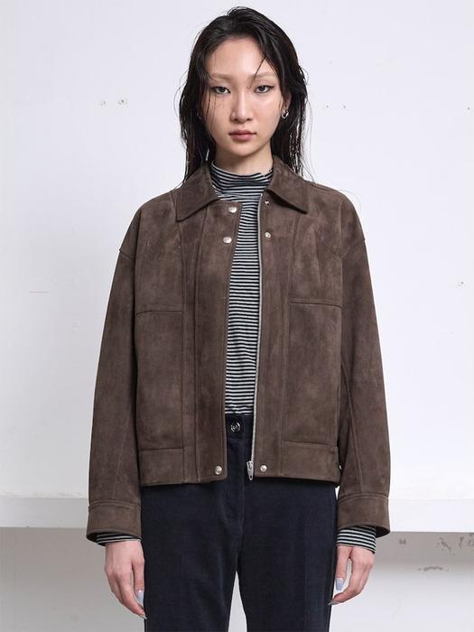 Signature Faux Leather Zipup Jacket  Brown (KE593ZM04D)