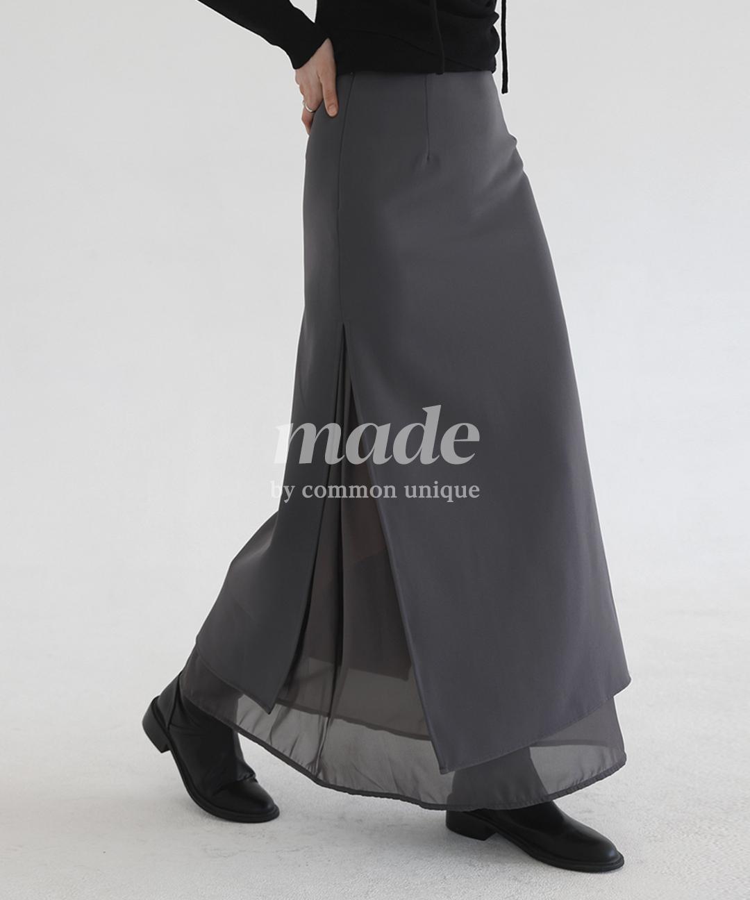 커먼유니크 [S-XL/MADE] 유로즈 레이어드 슬릿 롱 스커트 - 2 타입 (당일출고/봄/사계절/A라인/머메이드/맥시/옆트임/시스루/오간자/하객룩/격식룩/오피스룩/출근룩/데이트룩)