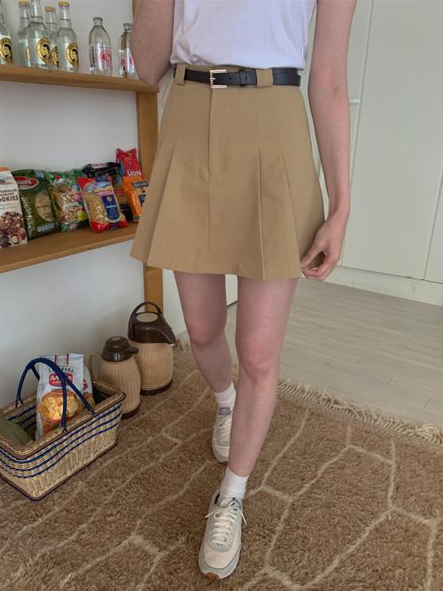 EVEN LOW PLEATS SKIRT WITH BELT(BEIGE, BLACK 2COLORS!)