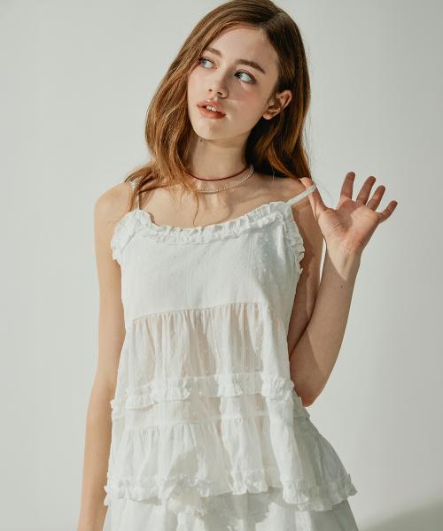 메어리 프릴 티어드 슬리브리스 탑