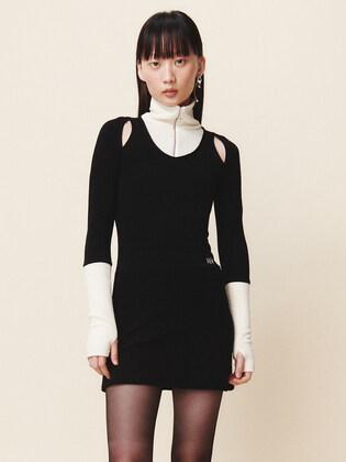 Half Zip-Up Dress Black Ivory