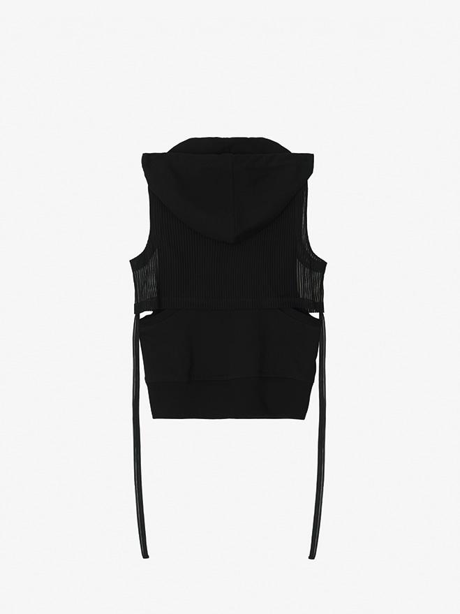 LAYERED HOODIE VEST_MESH BLACK