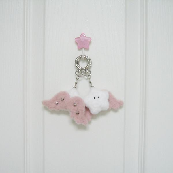 puffy angel keyring - white:pink