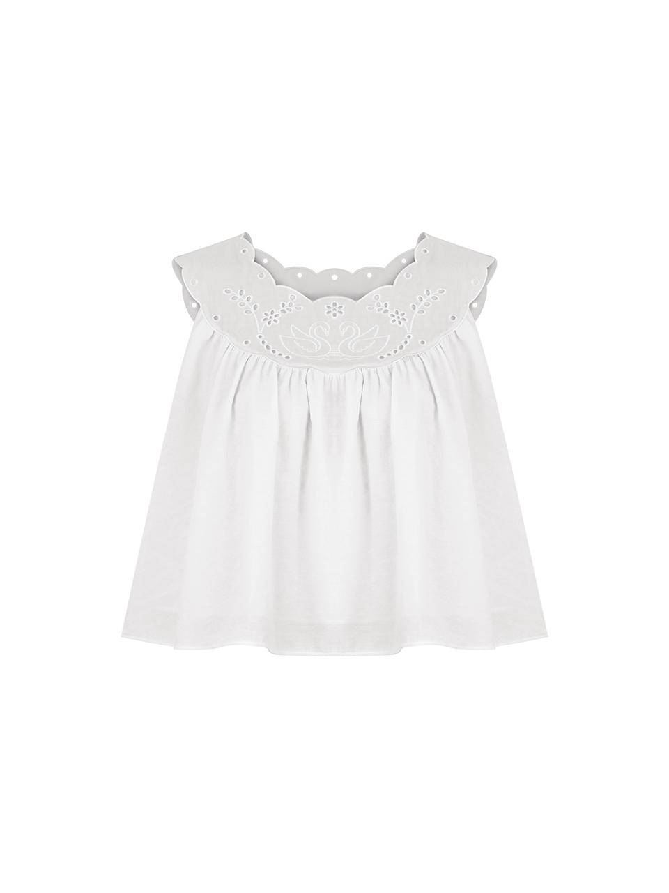 Swan Embroidered A Line Blouse _  White