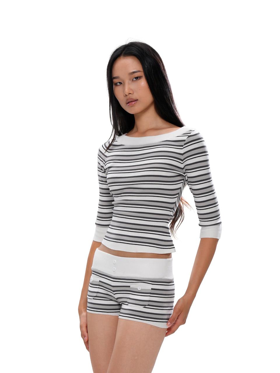 SweetChilling Striped boatneck mid-sleeve top and shorts set