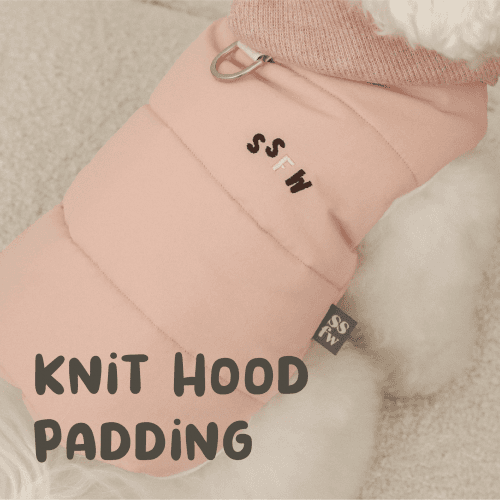 니트 후드 패딩 - 핑크