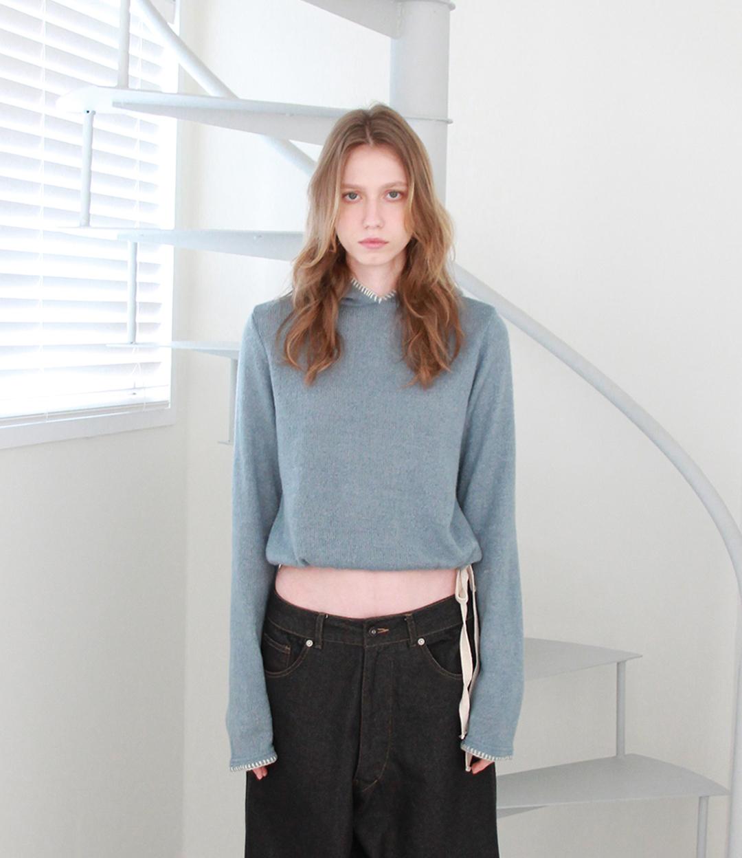 STITCH SLIM KNIT HOODIE (SKY BLUE)