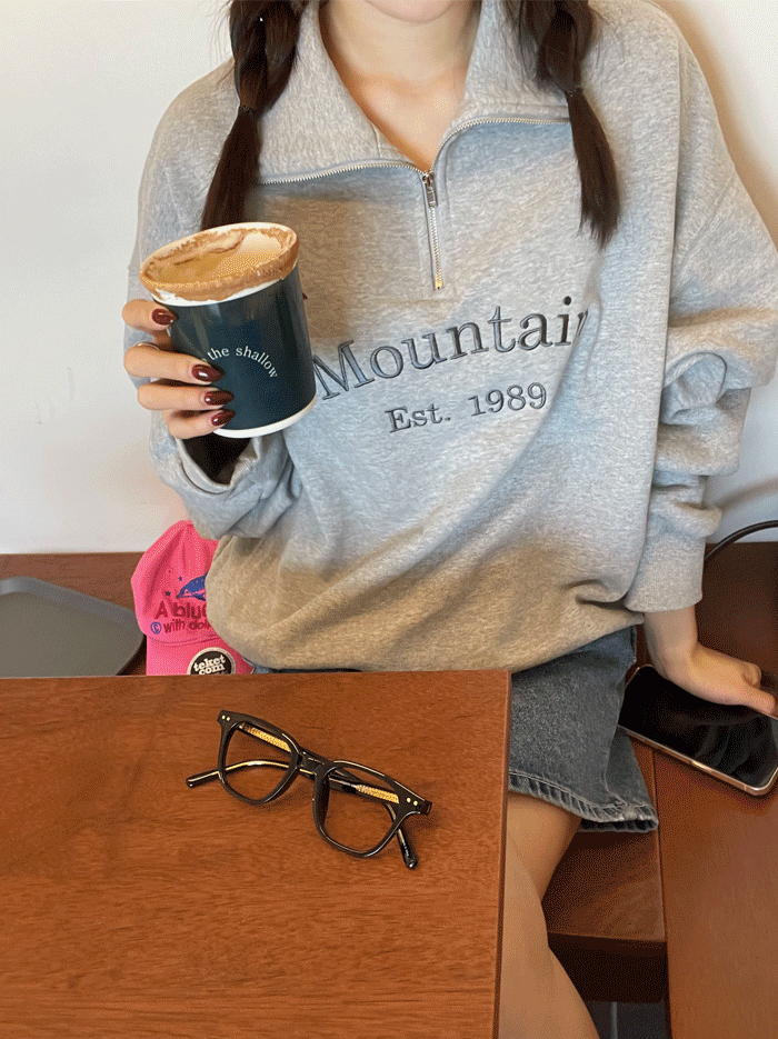 레오니 자수 레터링 반집업 맨투맨 - 2color