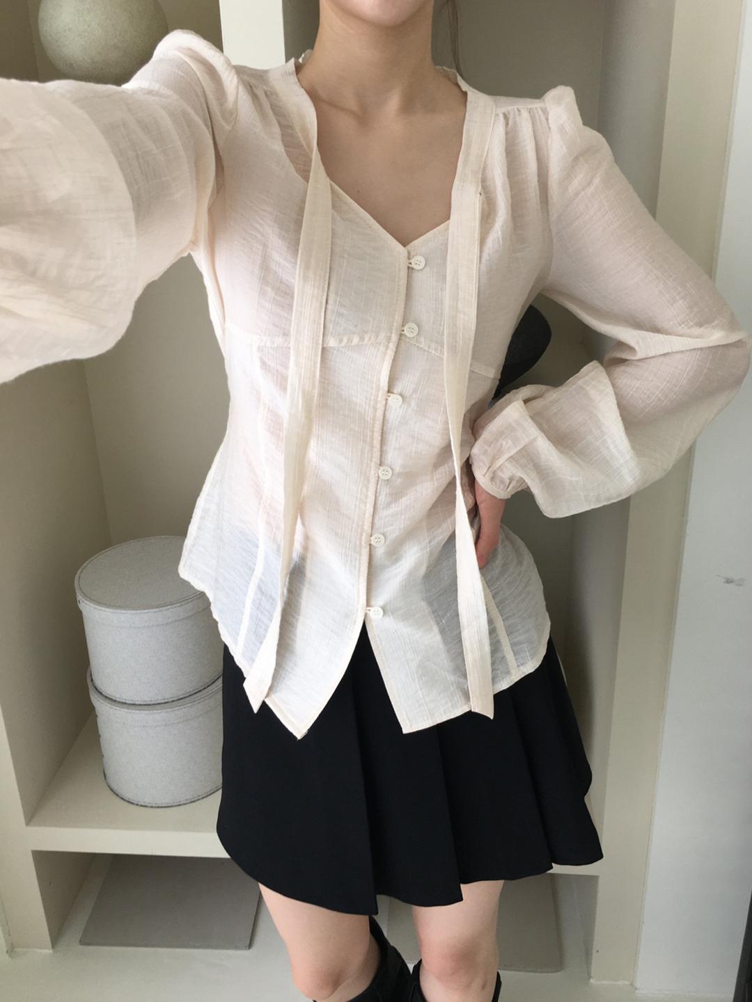 [주문폭주/추석이후] Peach blouse (Ivory, black) *아이보리4~7일소요