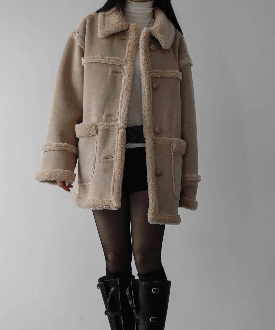 트리밍 리버시블 하프 무스탕