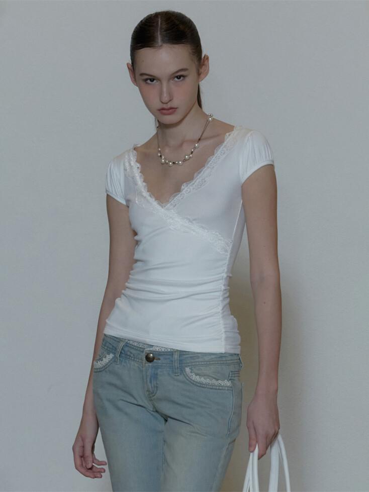 Lace Trim Wrap Tee White