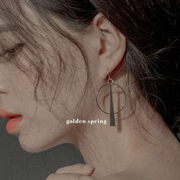 [무배] 후크 링 귀걸이 Drop Ring Earrings 미니 스퀘어 롱 귀걸이