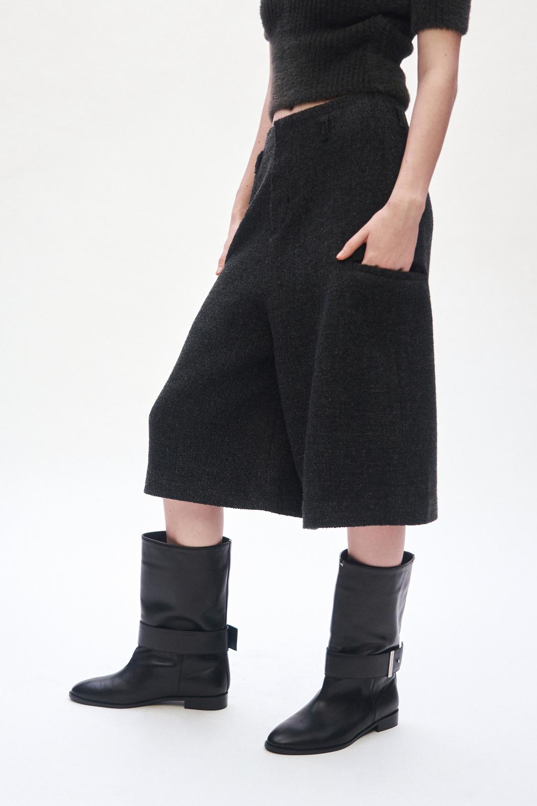 Crop Tweed Set-up Pants  [ Charcoal ]