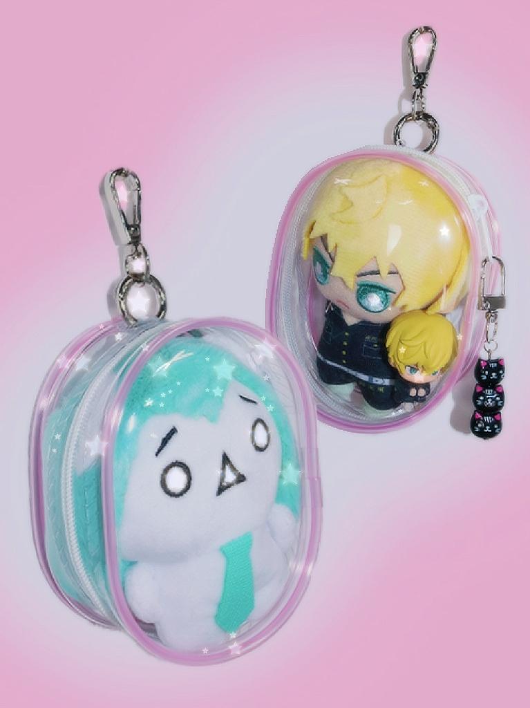 clear pink pouch key-chain