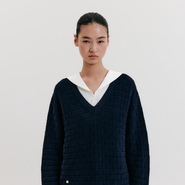 Logo Jacquard Knit Pullover - Navy