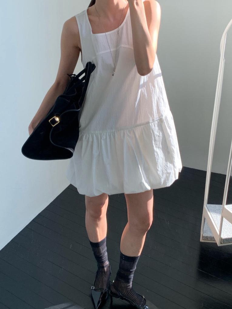 루아므 [아이보리/당일] 루아므 미트미 피넛 벌룬 나시 미니 원피스