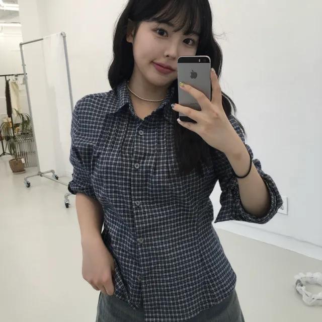 (2 color) 롤업 체크 긴팔셔츠