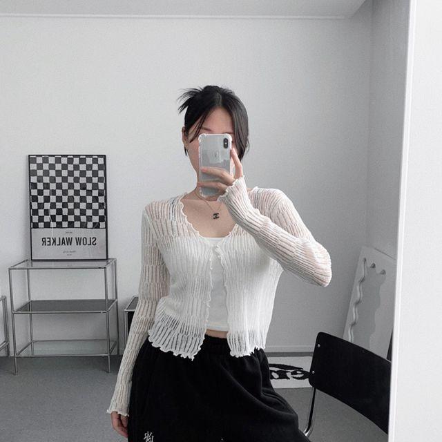 살안타 여름 원버튼 프릴단 크롭 긴팔 가디건 (5color) _미닛마켓