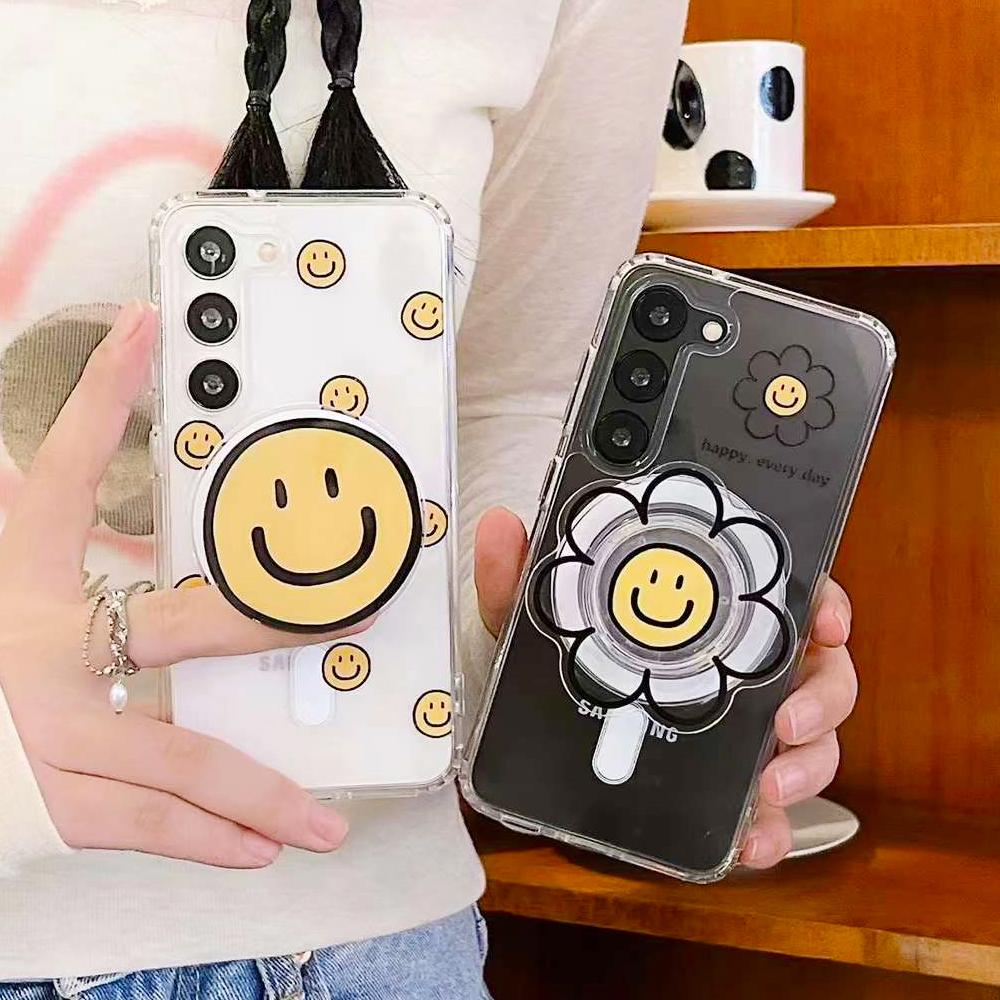 맥세이프 그립톡 갤럭시 S23 S22 울트라 플러스 아이폰15 아이폰14 아이폰13 아이폰12 프로 맥스 슬림 투명 실리콘 스마일 캐릭터 케이스
