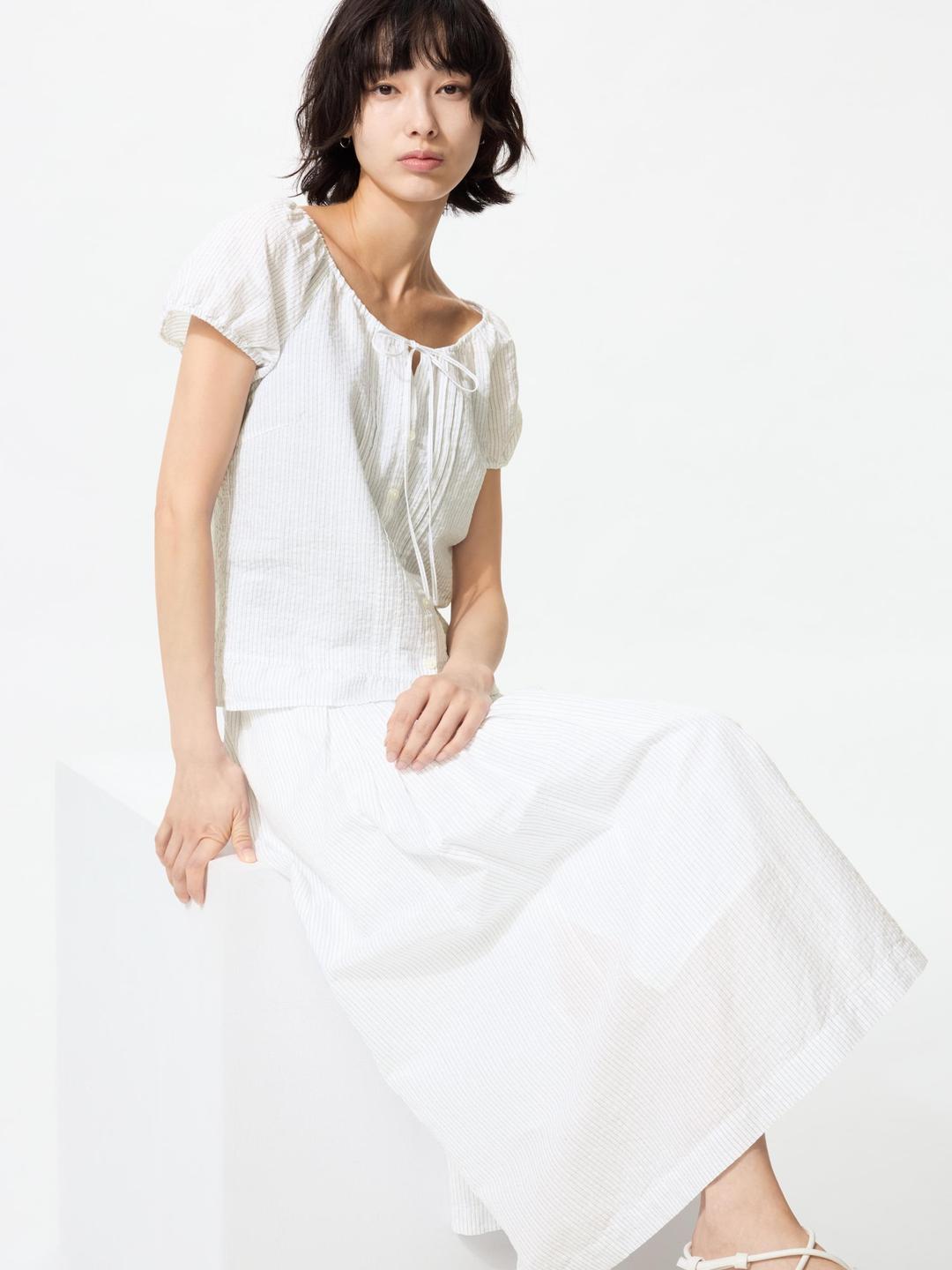 리넨블렌드턱롱스커트(치마길이75~79cm)