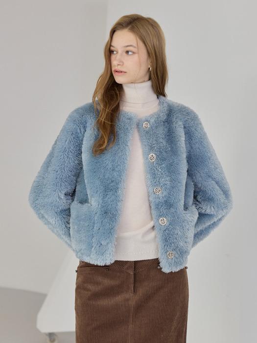 Eco Fur Round Jacket_Blue