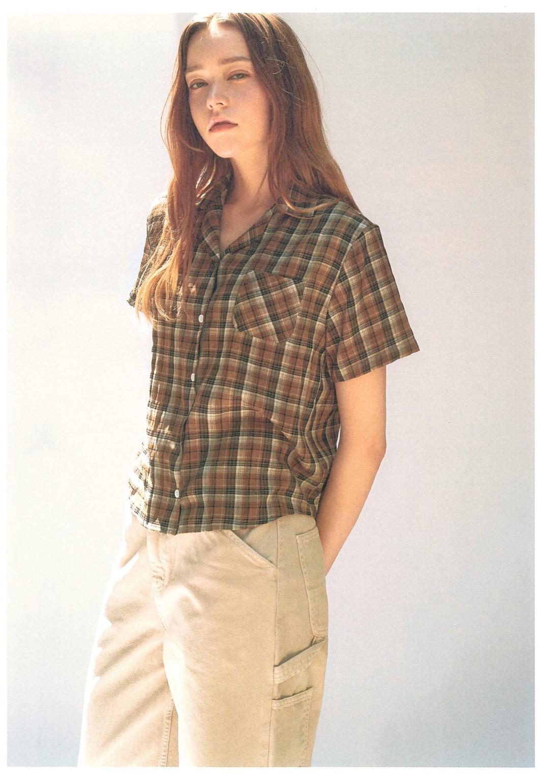 gupy half sleeve check shirt  [brown]