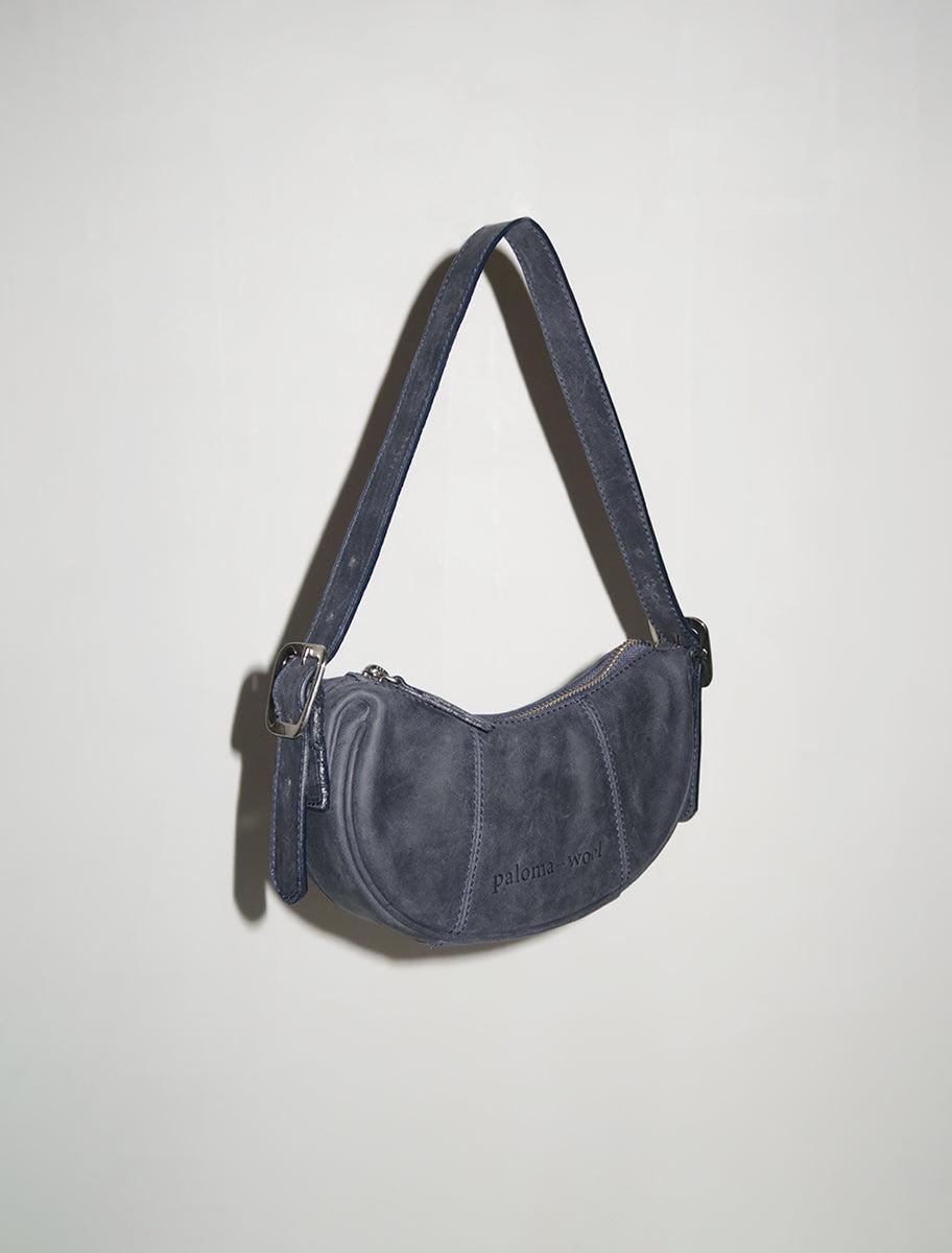 MINI BEAN-Greyishblue leather mini bean-shaped bag with embossed paloma wool logo