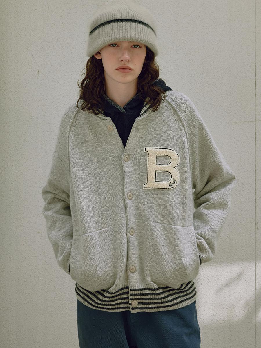 [WOMEN] KNIT VARSITY CARDIGAN_Melange Grey