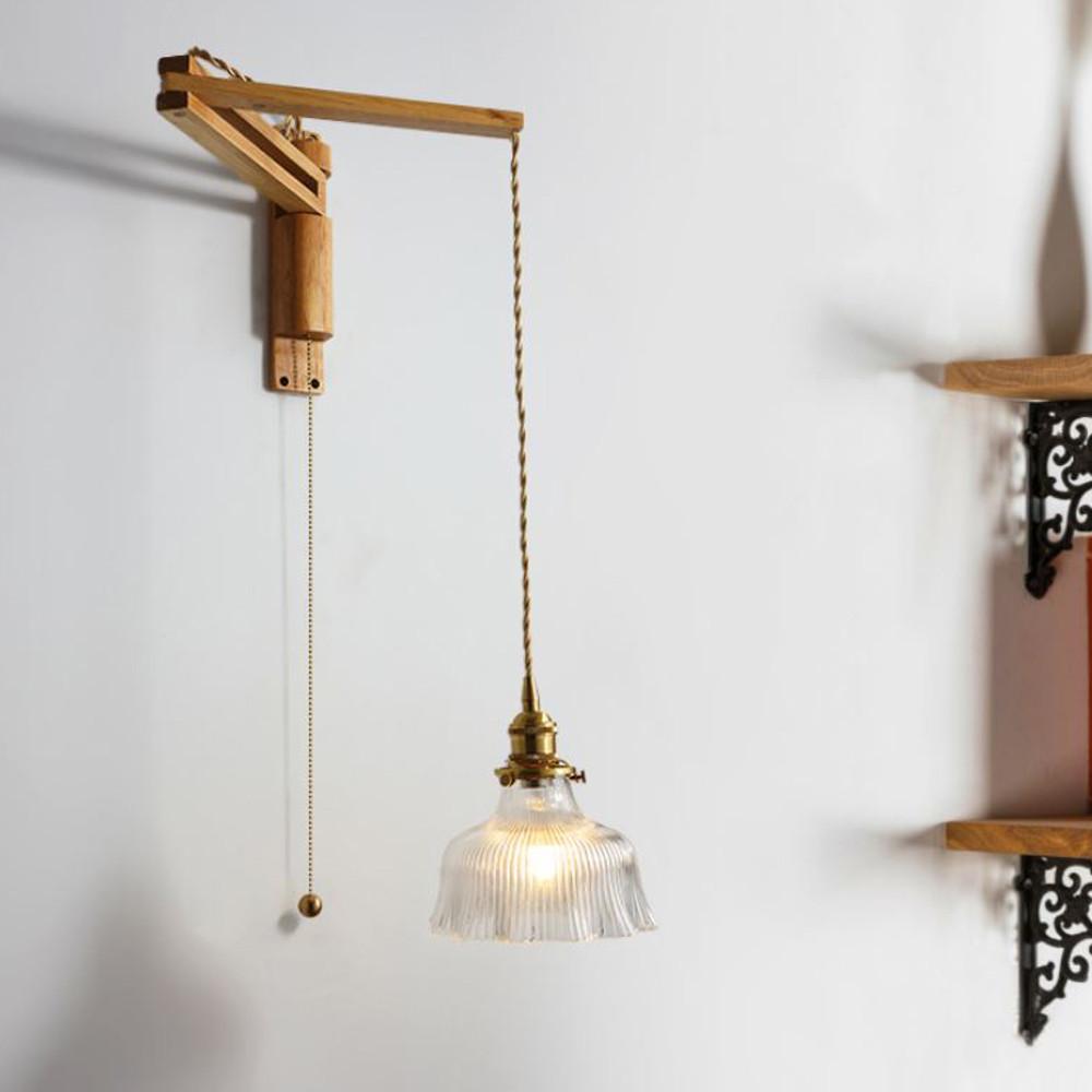 레트로 감성 빈티지 황동 우드 벽조명 벽등 접이식 유리 세라믹 무드 조명
