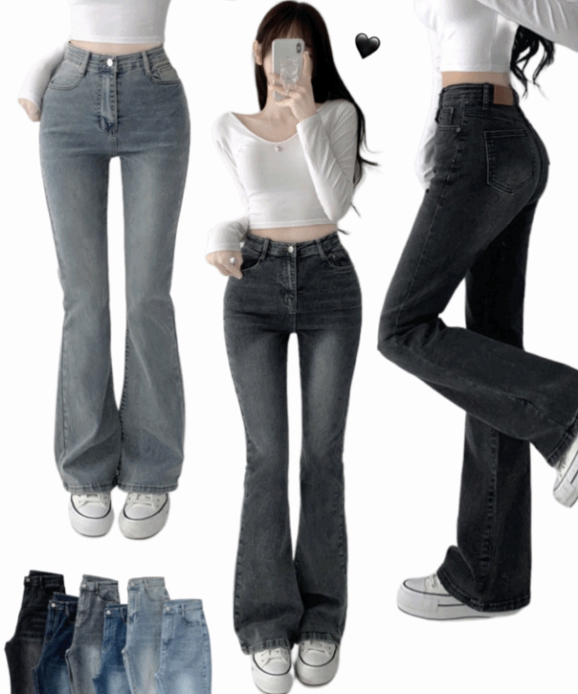 [인생핏🖤/기장선택/~XL] 모먼트 빈티지 스톤 워싱 하이웨스트 부츠컷 스판 데님 팬츠 키작녀 키큰녀 빅사이즈 청바지