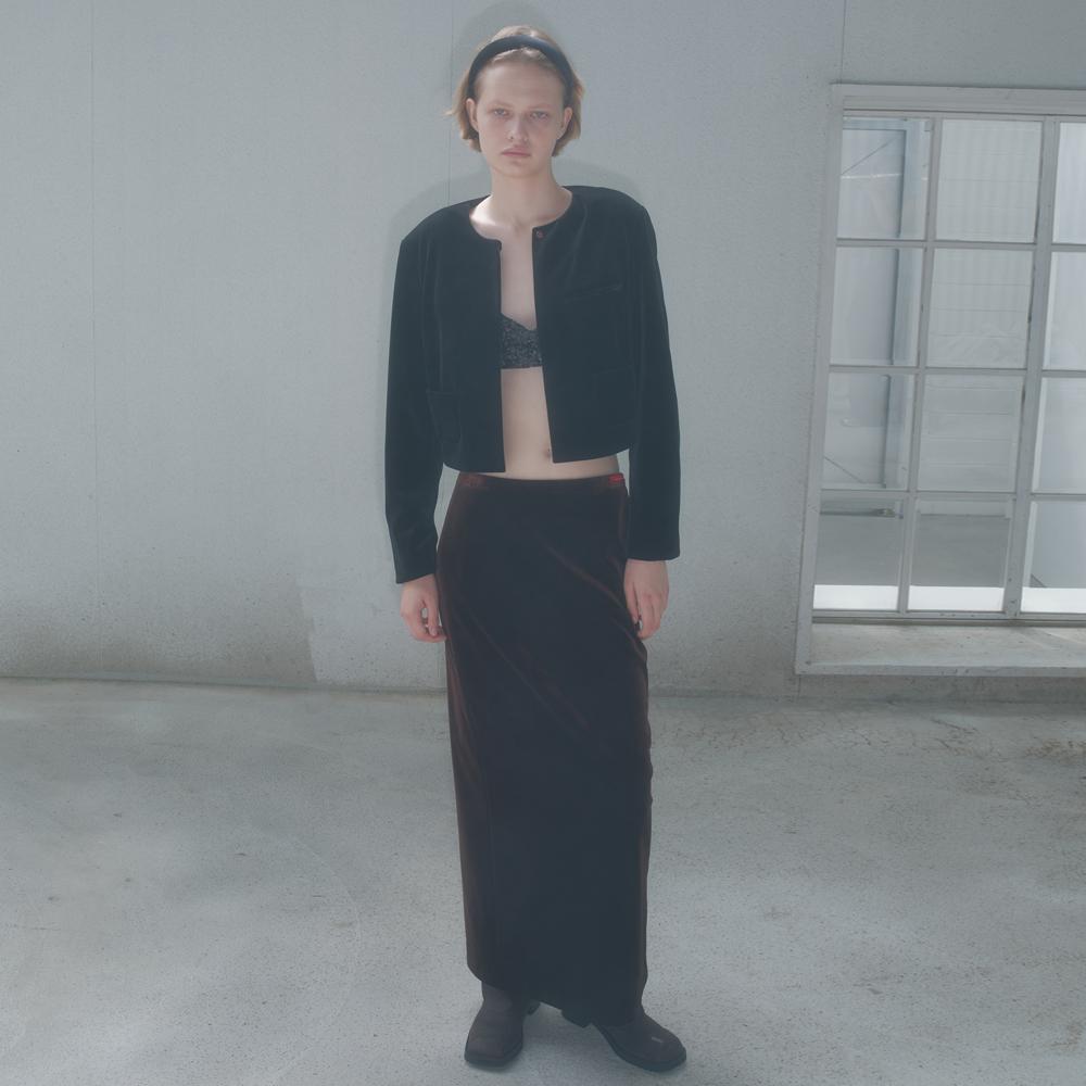 VELVET LONG SKIRT_BROWN