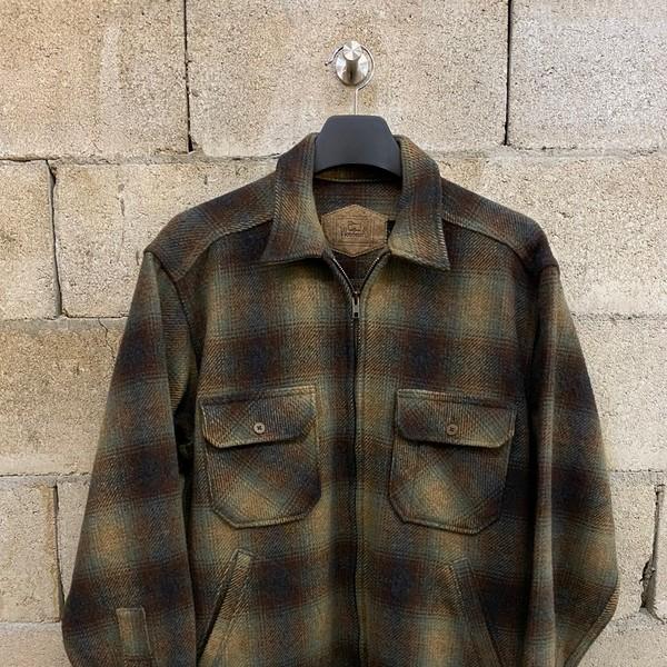 [L] Woolrich Brown Plaid Wool Shirt Jacket