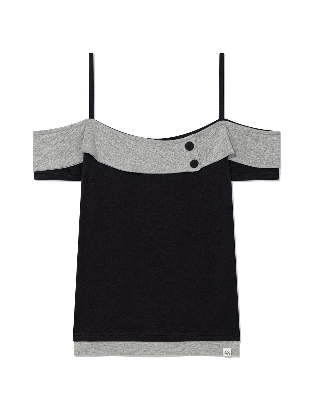 BUTTON CONTRAST OFF-SHOULDER(BLACK)