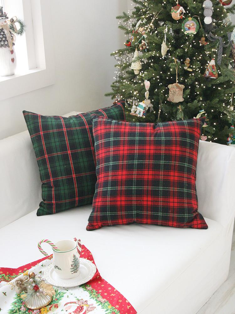 크리스마스 윈터체크 쿠션 커버 빈티지 겨울