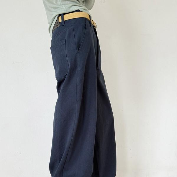 WIDE CUFFS COTTON PANTS (BLUE)