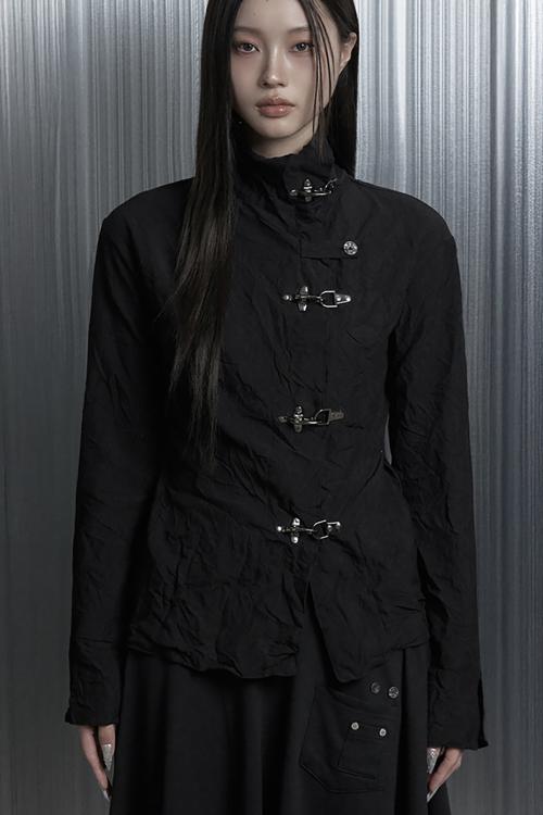 Crinkle Texture Hook Jacket (Black)