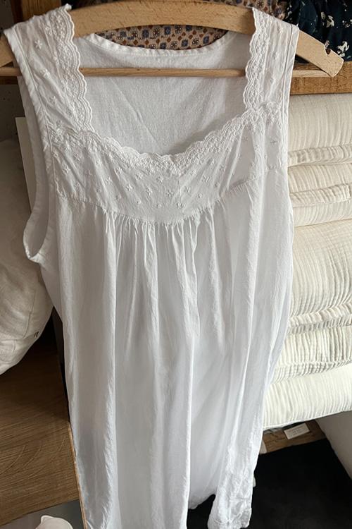 백스판 브이넥 레이스 파자마 원피스