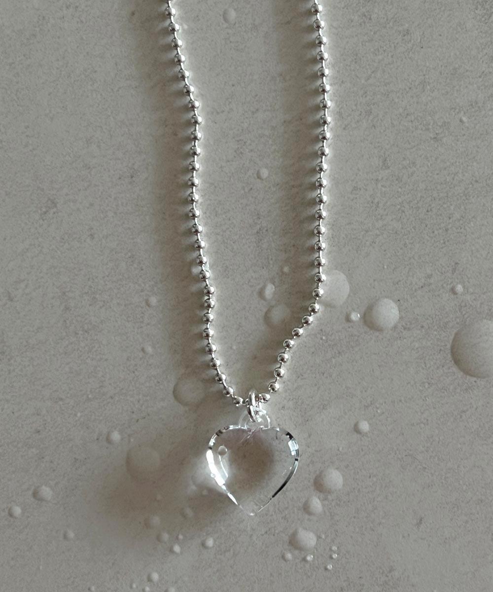 [무배] 실버925 글로시 투명 통통하트 볼 체인 목걸이