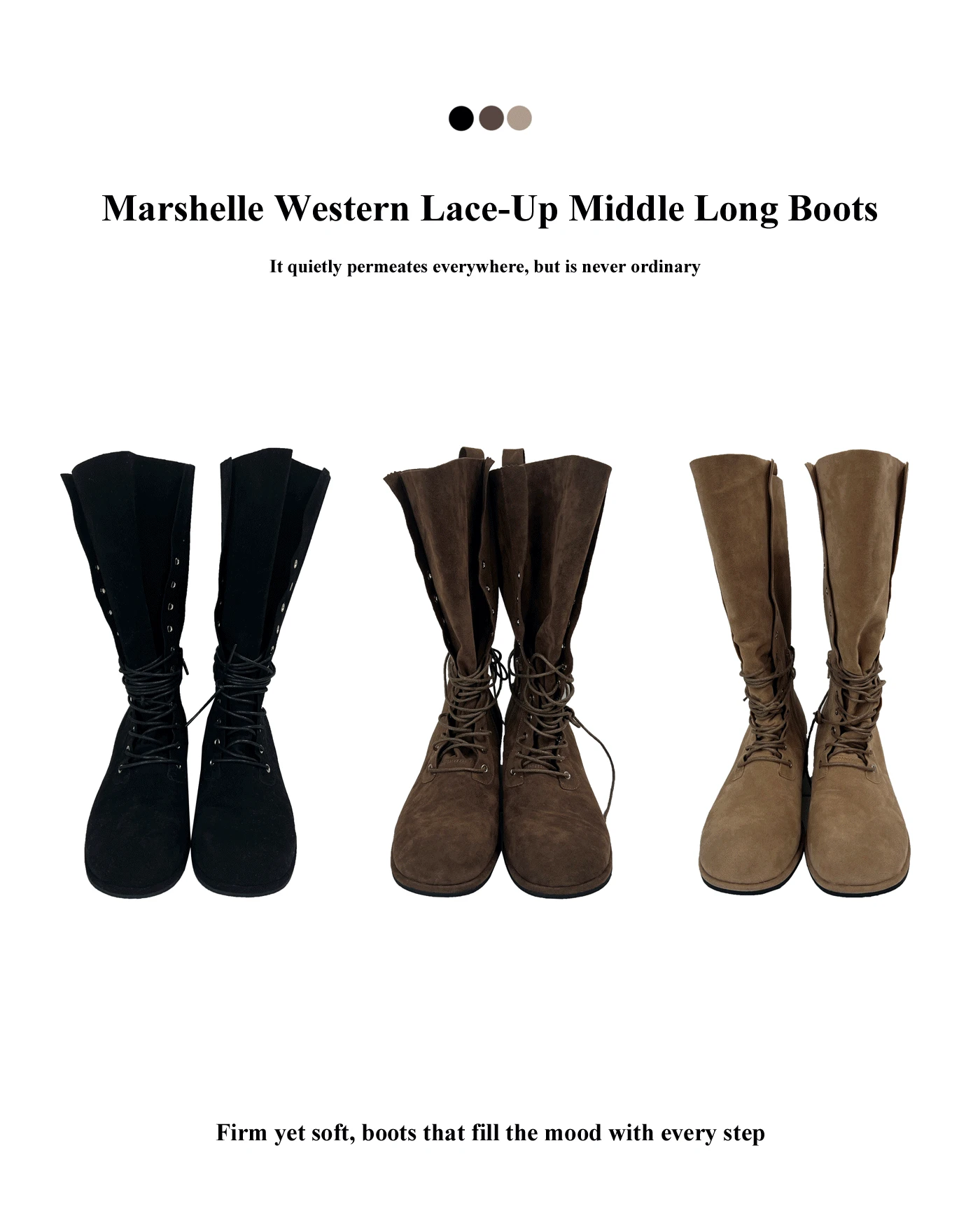 Marshelle 웨스턴 레이스업 하이 미들 롱부츠 (3color)