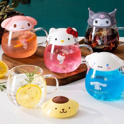산리오 캐릭터즈 입체 뚜껑 글라스컵(수입)