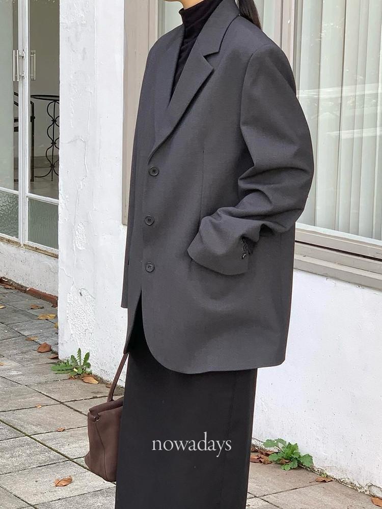 오브젝트 로그 오버핏 자켓 울 텐셀 카라 싱글 정장 jk (3col)