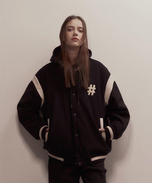 바시티 패딩 컴포트핏 자켓(블랙)