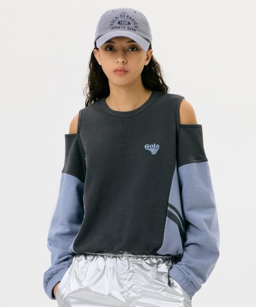 W TRACK BLOCK SWEAT CUT-OFF TOP [CHARCOAL]