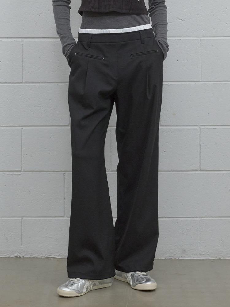 DOUBLE WAIST WIDE PANTS BK