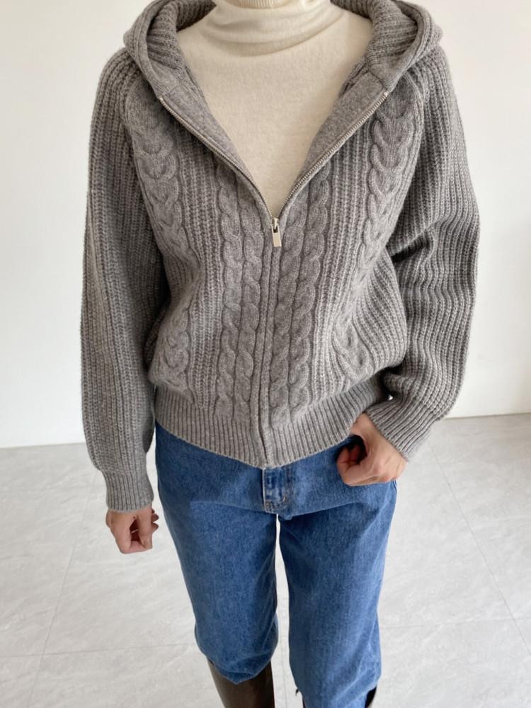 제이코코 꽈베기 후드 니트 집업 KN34