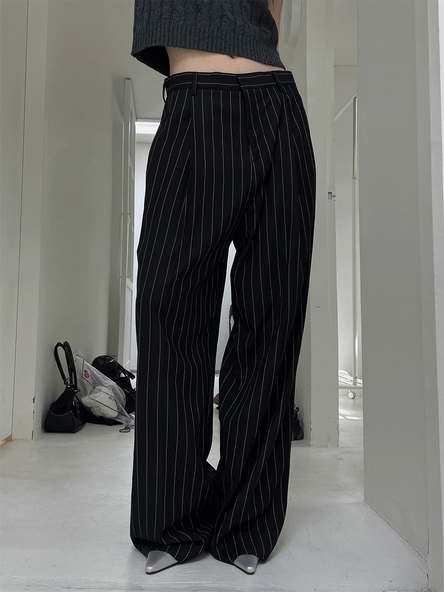 사토미라디오 Stripe low wide slacks