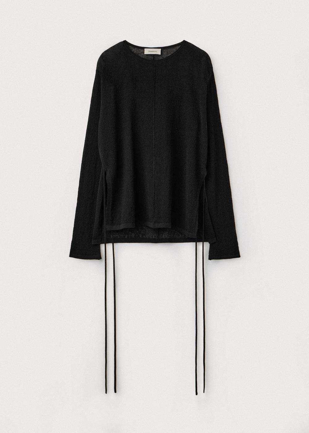 Crinkled linen crewneck pullover_Black