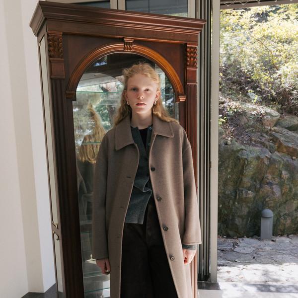 Cashmere Blend Single Coat (Melange beige / Dark navy)