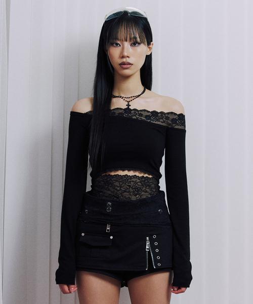 Black lace off shoulder longsleeve