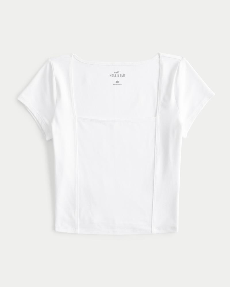 Seamless Fabric Square-Neck T-Shirt